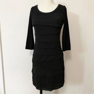 White House Black Market Women's Tiered Midi Dress Quarter Sleeve‎ Black Large
